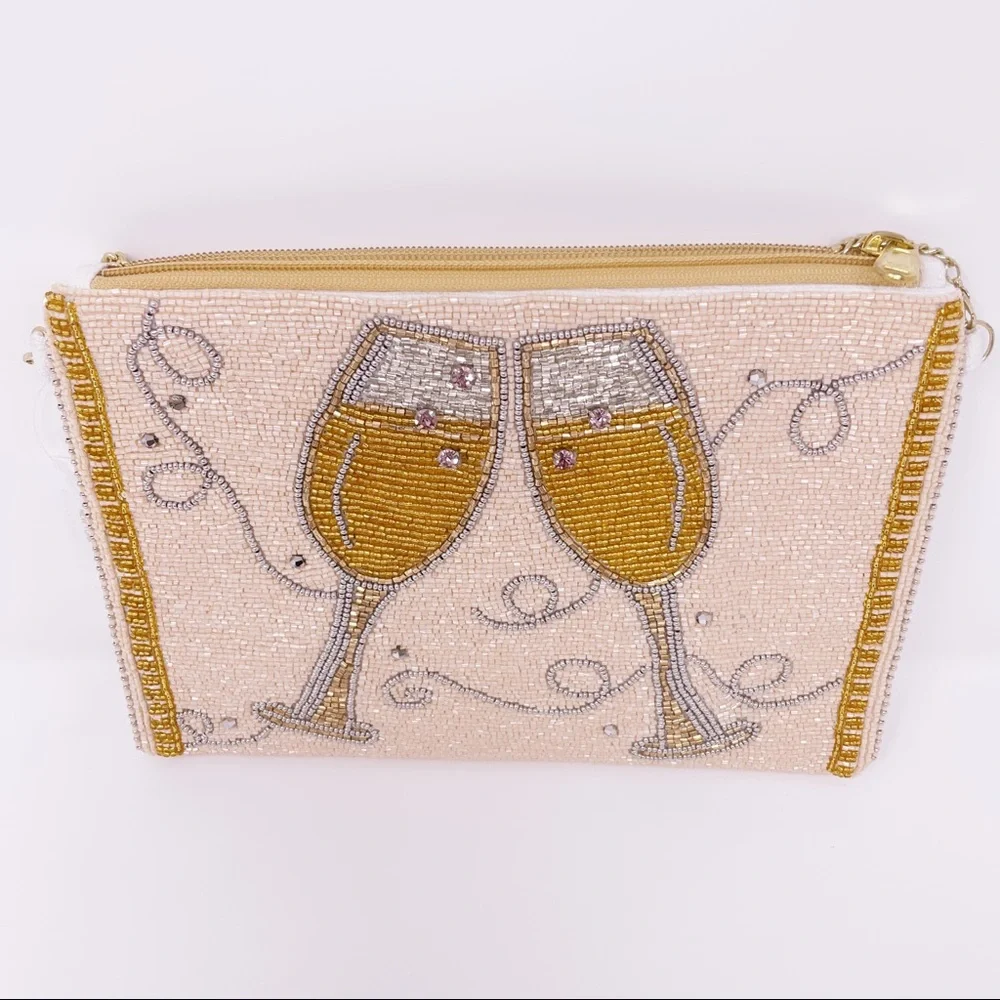Beaded Champagne Toast Clutch - Cream & Gold